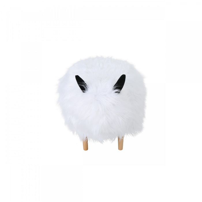 Julius Upholstered Wood Yak Footstool Ottoman, White