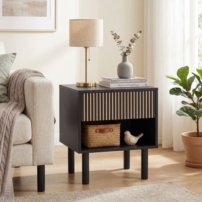 HOMCOM Nightstand with Drawer and Open Shelf, Side Table, Black