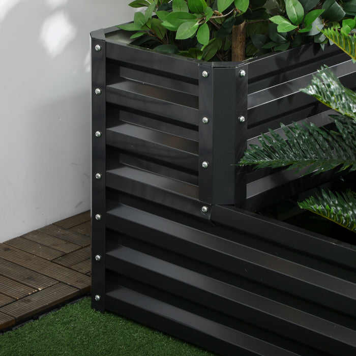 Outsunny 2 Tier Raised Garden Bed, 47\" X 40\" X 23'' Galvanized Steel Planter Box For Vegetables, Flowers And Herbs, Dark Gray