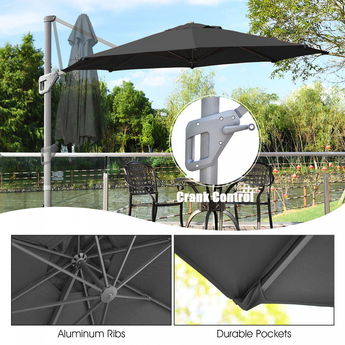 Costway 11ft Patio Offset Umbrella Cantilever Rotation Aluminum Tilt Cross Base Gray