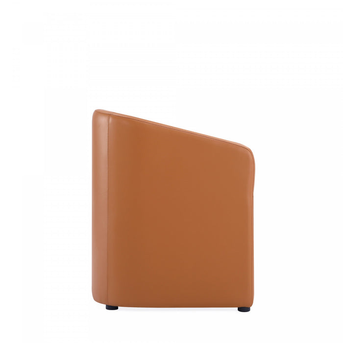 Anna Round Modern Vegan Leather Armchair in Saddle Brown - Set of 2