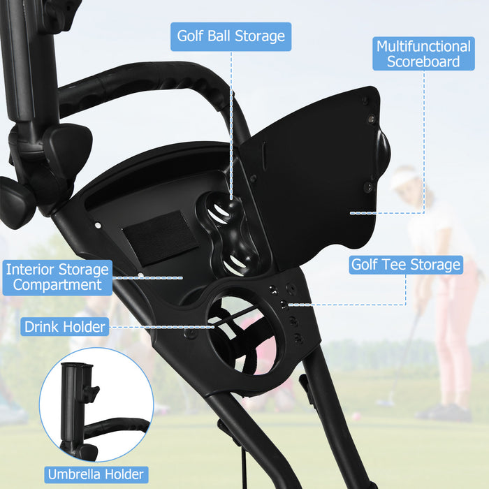 Goplus Folding 3 Wheels Golf Push Cart W/bag Scoreboard Adjustable Handle Red