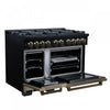 Forno Ambassador 48" Gas Range in Black, 8 Sealed Burners, 6.7 Cu.Ft. Ovens - FFSGS6299-48CPBLK | Cuisiniere a gaz Ambassador de 48 po, noire, 8 bruleurs scelles, fours de 6,7 pi³ – FFSGS6299-48CPBLK