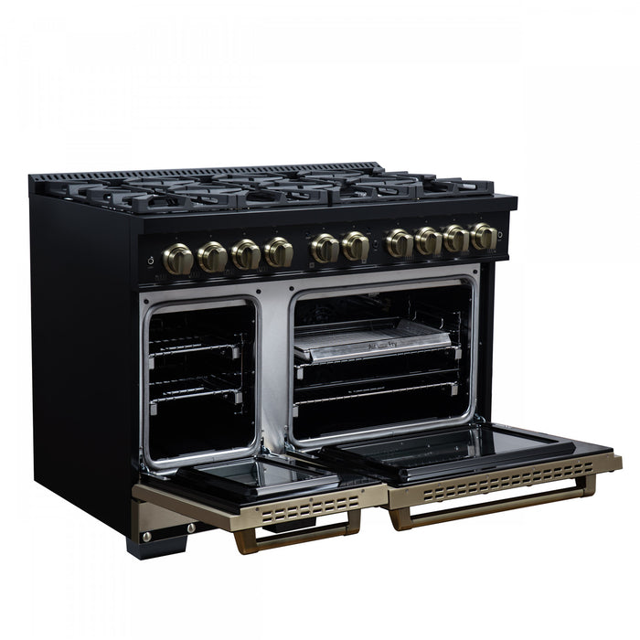 Forno Ambassador 48\" Gas Range in Black, 8 Sealed Burners, 6.7 Cu.Ft. Ovens - FFSGS6299-48CPBLK