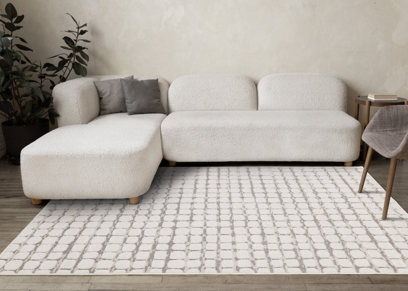 Oslo White Great Pebble Patterned Rug, 7'10\" x 10'6\" Indoor Area Rug