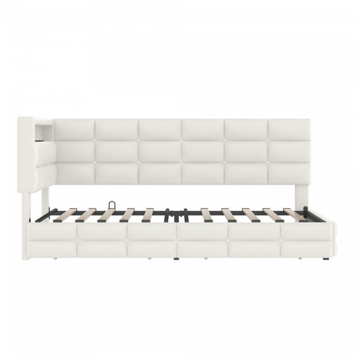 Sophia Upholstered Daybed with LED Lights and Storage Drawers,Twin Size,Beige