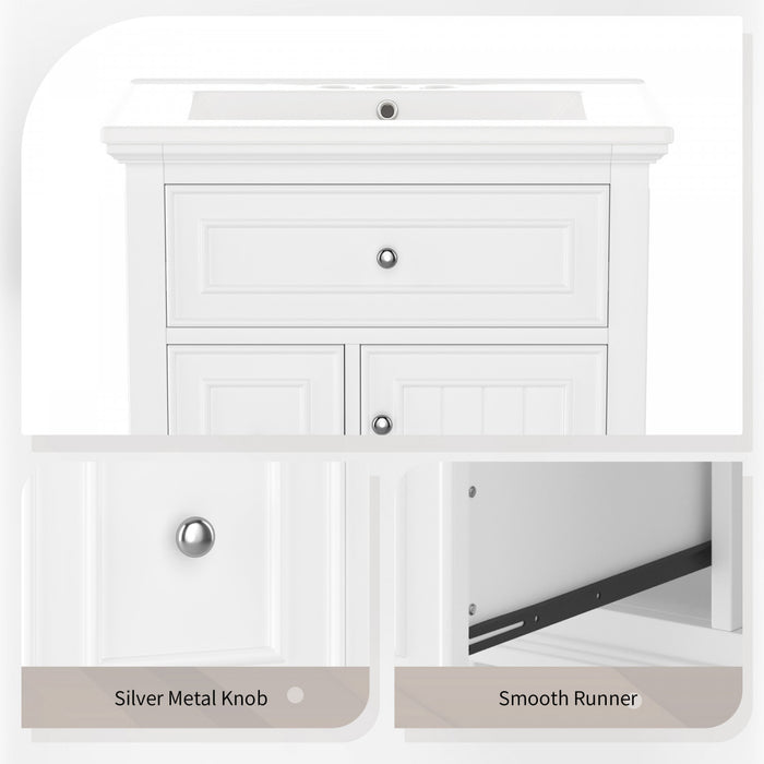 Vivo 24 Inch Single Sink Bathroom Vanity with Flip Drawer and Solid Wood Legs, White
