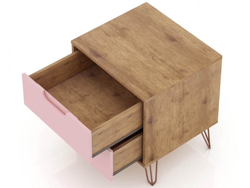 Rockefeller Mid-Century Modern 20\" Nightstand in Pink (2-Drawer) - Set of 2