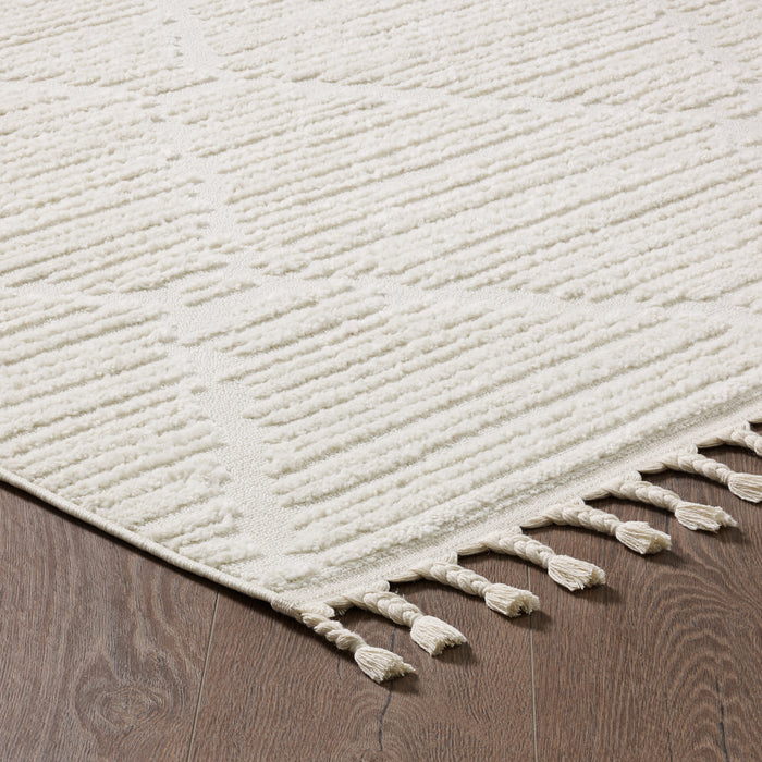 Quinto Lattice Large Cream Shag Area Rug - 2'7\" x 8'