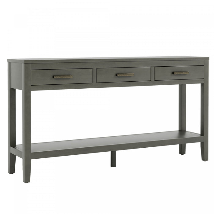 Emma 59.1'' Farmhouse Entryway Table with Drawers and Open Shelf,Grey Sofa Table