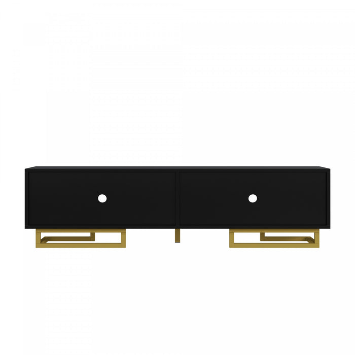Aspect 63 Inch TV Stand with Textured Doors and Gold Legs, Black