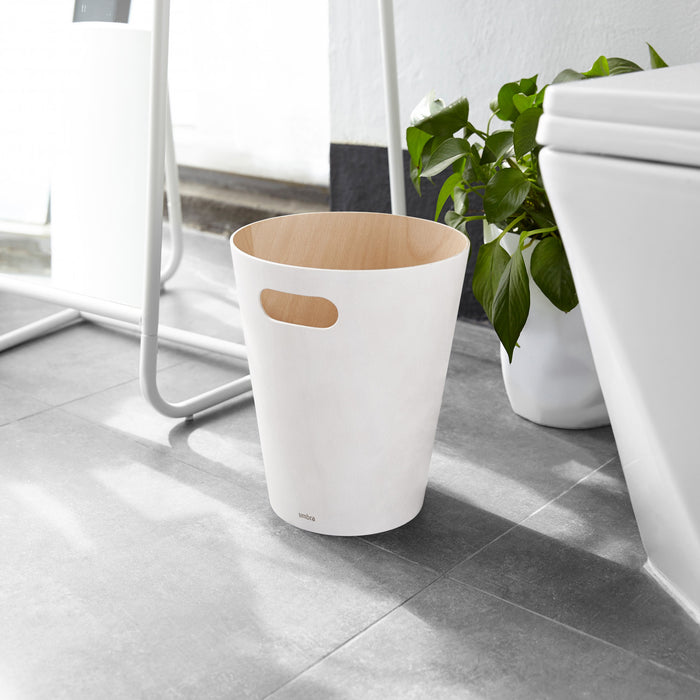 Umbra Woodrow Garbage Bin Trash Can - White