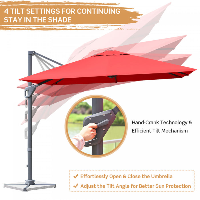 Costway 10x10 ft Patio Offset Cantilever Umbrella Aluminum 360° Rotation Tilt Orange