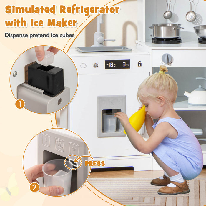 Costway Pretend Play Kitchen For Kids Toddler Aged 3+ Wooden Toy Set With Range Hood White