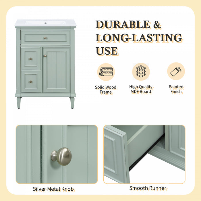 Vivo 24 Inch Single Sink Bathroom Vanity with Flip Drawer and Solid Wood Legs, Green