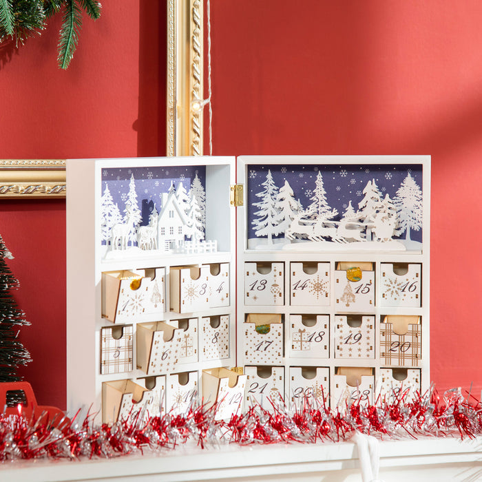 Homcom 24 Days Wooden Christmas Advent Calendar Book For Kid Adult