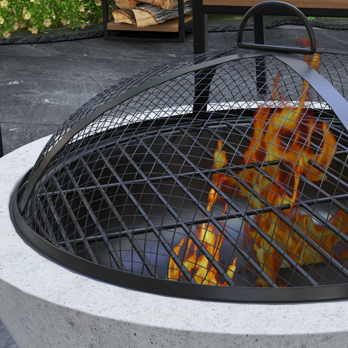 Outsunny 2-in-1 Fire Pit Bbq With Cement Effect, 24\" Charcoal Grill, Grey