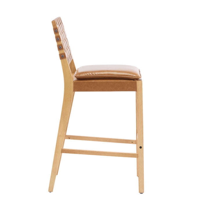 Philip Modern Rubber Wood Bar Stool Set of 4 with Woven Back Support,Natural