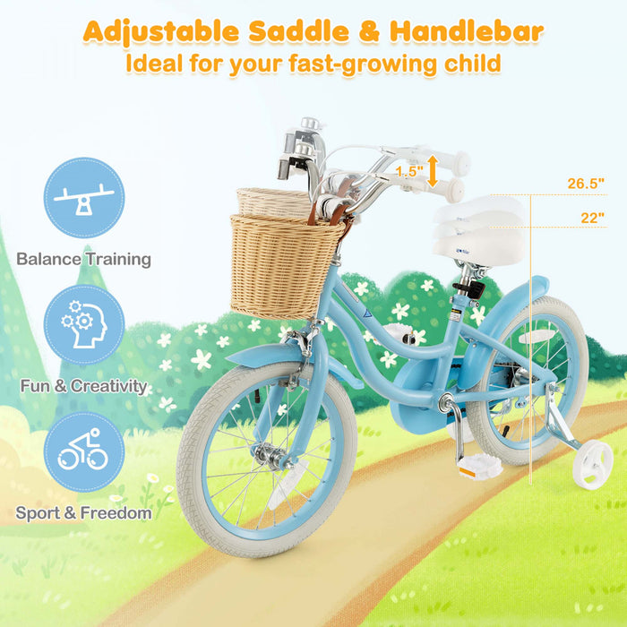 Prorider 16\" Kid's Bike With Training Wheels Adjustable Handlebar Seat Handbrake Blue