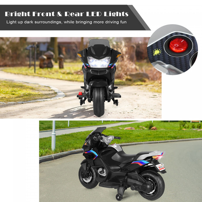 Costway 12v Kids Ride On Motorcycle Electric Motor Bike W/ Training Wheels & Light Black