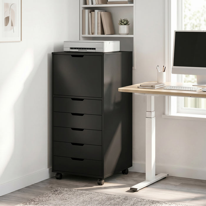 HOMCOM 5 Drawer Vertical File Cabinet with Lockable Wheels, Black