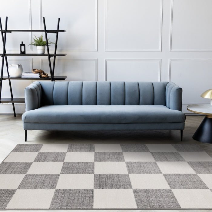 Covington Grey White Checkered Pattern Rug, 7'10\" x 10'6\" Indoor Area Rug