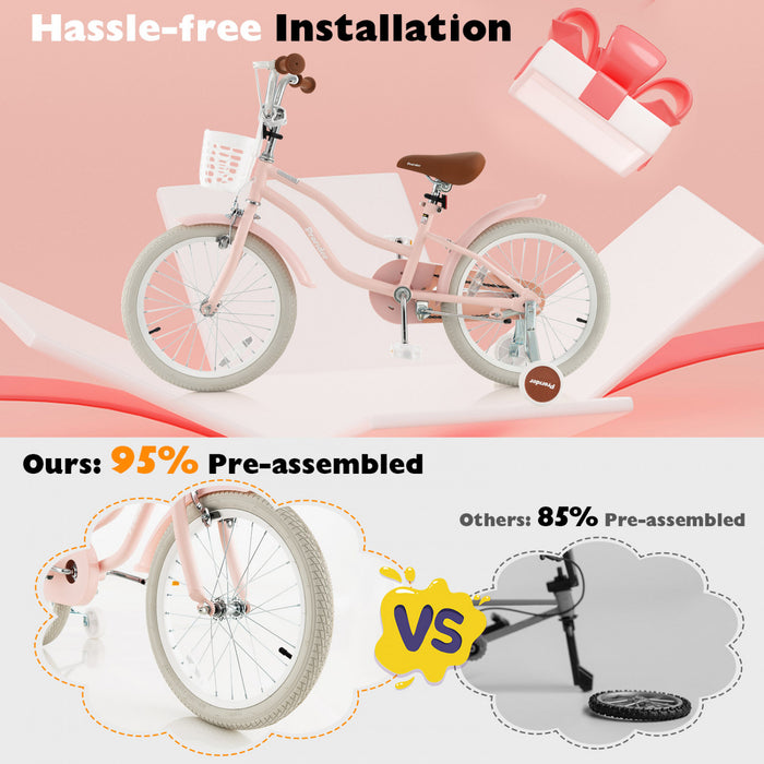 Costway 18\" Kids Bike Toddler Bicycle With Training Wheel Kickstand For 4-8 Years Old Pink