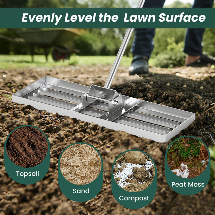 Costway Lawn Leveling Rake 30\" X 10\" Heavy Duty Level Lawn Tool For Garden Backyard/lawn Silver