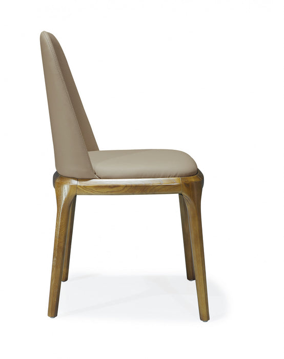 Courding Modern Vegan Leather Wood Dining Chair in Tan - Set of 2
