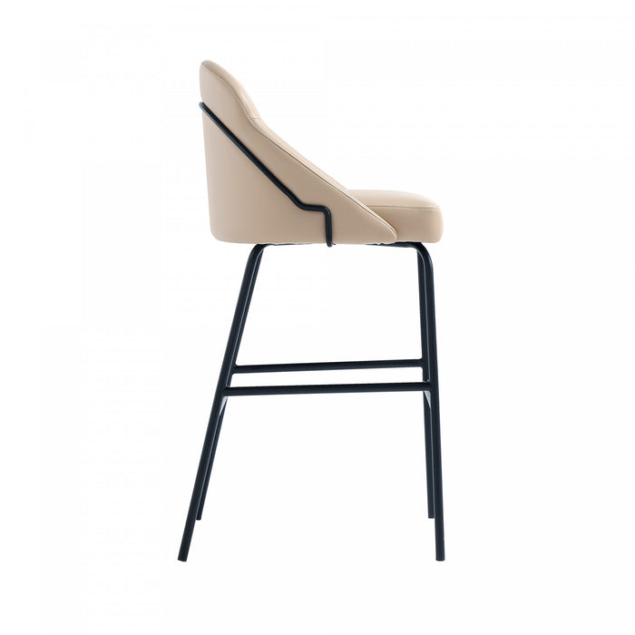 Gracie Modern Metal Upholstered Barstool in Tan and Black - Set of 2