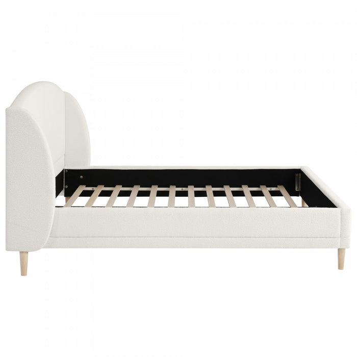 Jeffrey Upholstered Bed with Boucle Wingback Headboard,Queen Size - White