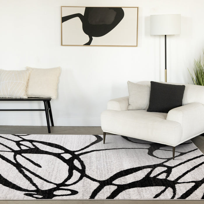 Emmett Grey Black Drizzle Swirl Rug, 7'10\" x 10'6\" Indoor Area Rug