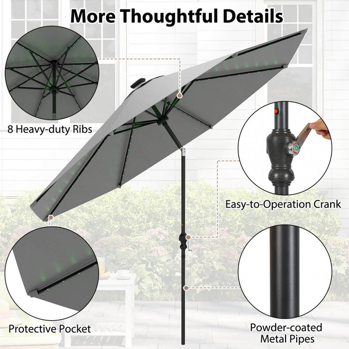 Costway 10 FT Solar Patio Umbrella with 96 LED Lights 35° Adjustable Tilt Vented Top Gray