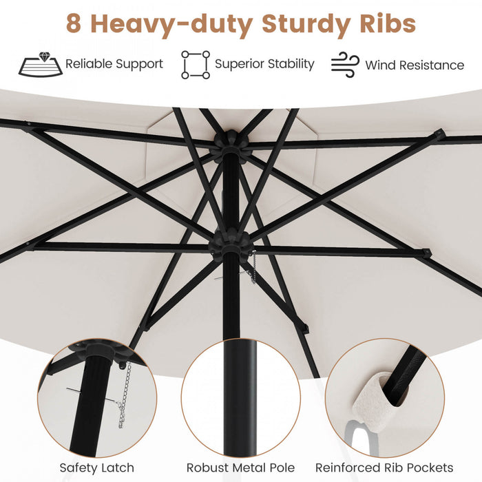 Costway 9.3 FT Solar Patio Umbrella Outdoor Market Sunshade with 24 LED Lights Ruffles Beige