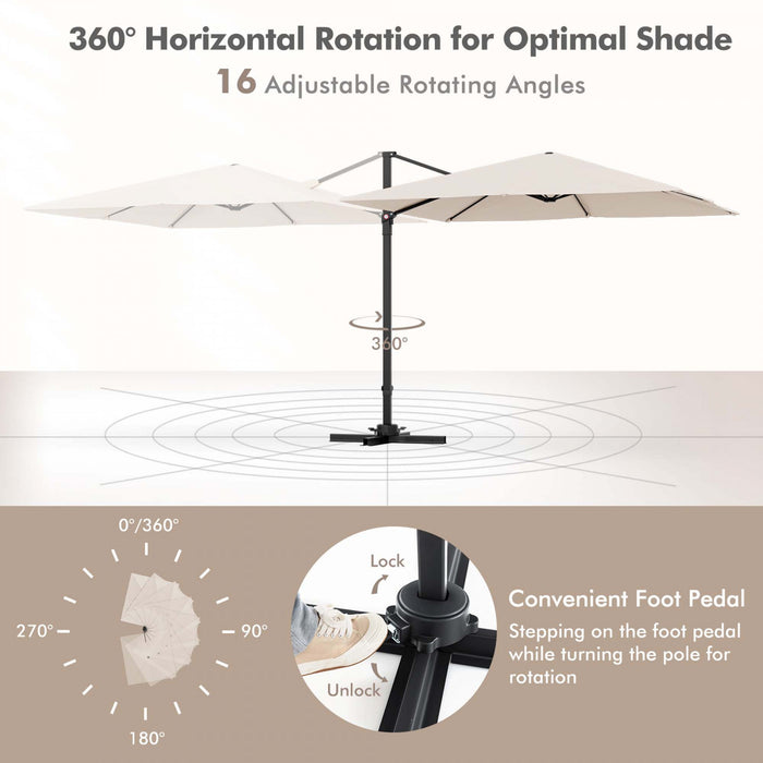 Costway Patio 9.5FT Square Cantilever Offset Hanging Umbrella 2-Tier 360° Outdoor Beige