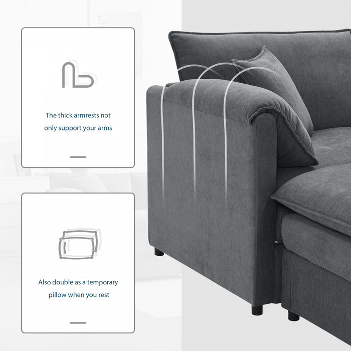 Nimbus 103 Inch Chenille Modular Sectional Sofa with Ottoman and Double Cushions, Dark Gray