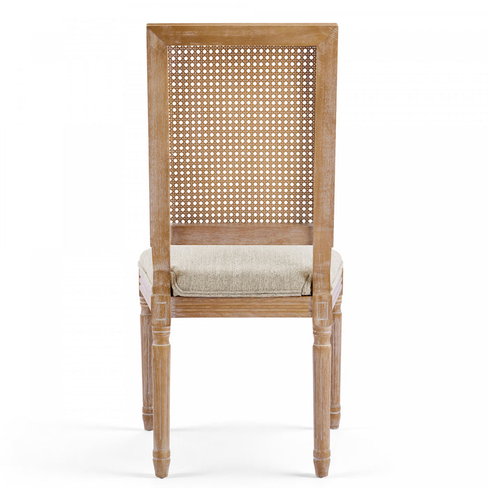 Oliver Solid Wood Rubberwood Dining Chair Set of 2 with Upholstered Seat Cane Backrest and Fluted Legs,Beige