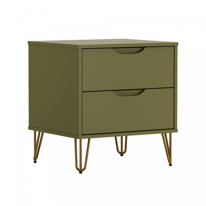 Avira Mid-Century Modern 20\" Nightstand in Olive Green (2-Drawer)