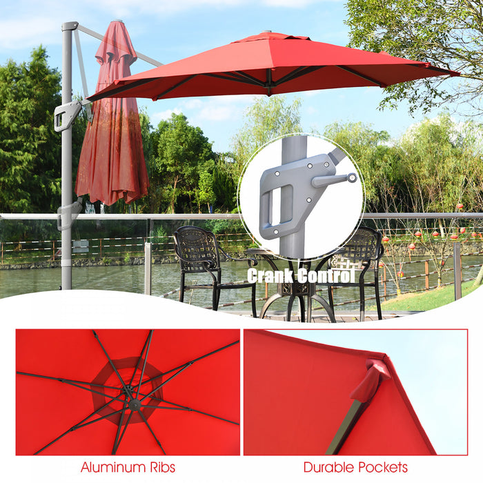 Costway 11ft Patio Offset Umbrella Cantilever Rotation Aluminum Tilt Cross Base Wine