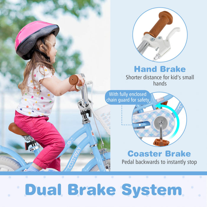 Costway 12\" Kid's Bike For 3-4 Years Old Children Bicycle With Front Handbrake Blue