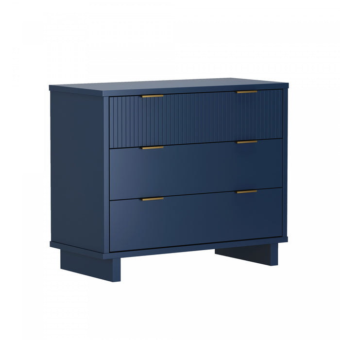 Elara Contemporary 38\" Solid Wood Dresser in Midnight Blue (3-Drawer)