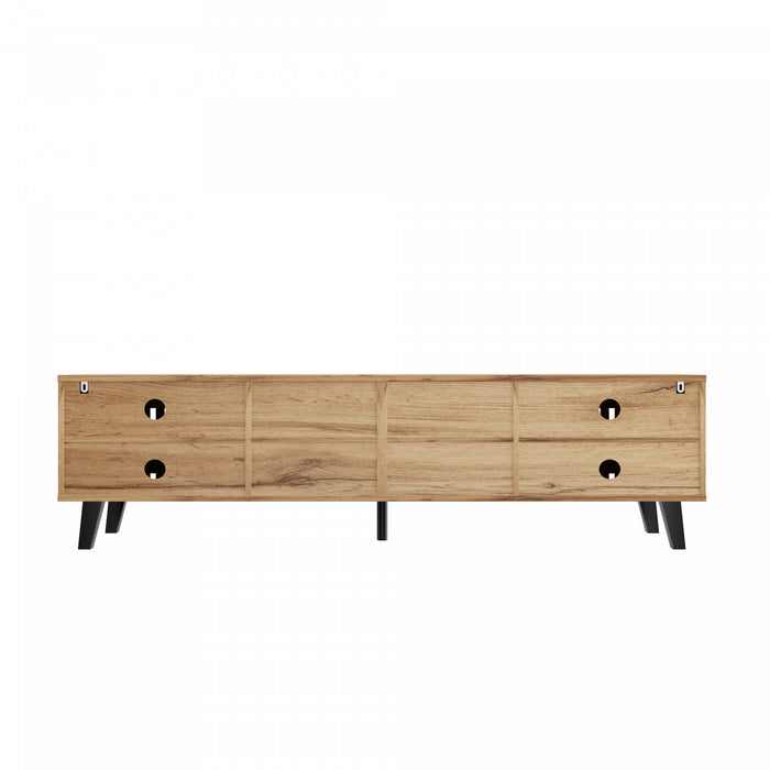 Zara 65 Inch Mid-Century TV Stand with Fluted Doors and Adjustable Shelves, Natural