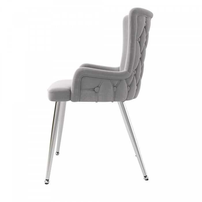 Luna Velvet Dining Chairs with Tufted Upholstered and Gold Metal Legs Set of 4, Grey