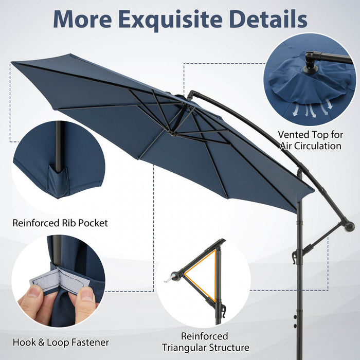 Costway 10 FT Patio Offset Umbrella w/8 Ribs Cross Base Tilt Navy Blue