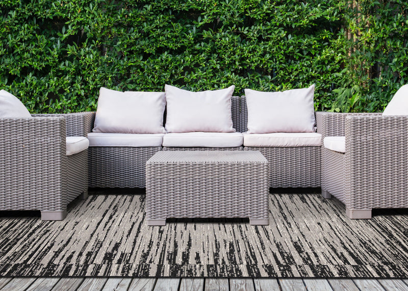 Jackson Black Grey Distressed Outdoor Rug, 6'7\" x 9'6\" Outdoor Area Rug