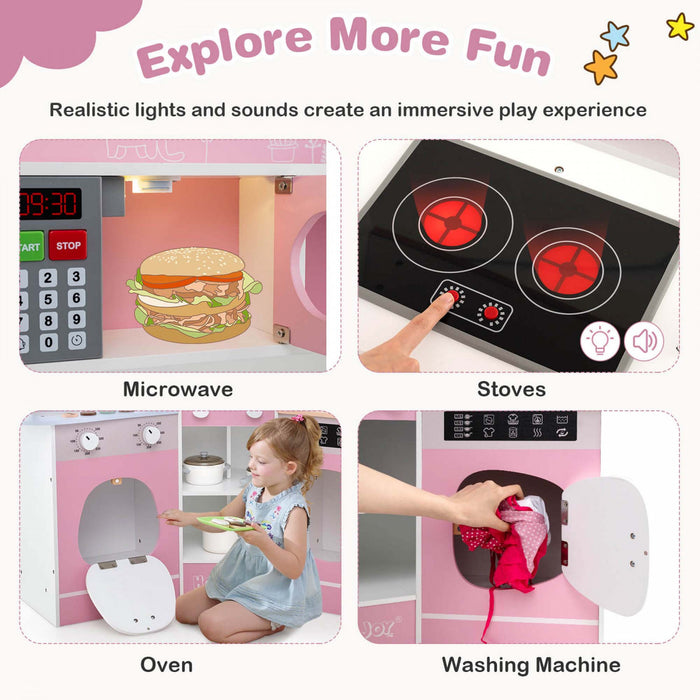 Honeyjoy Corner Kitchen Playset With Coffee Machine Oven Microwave Washing Machine Pink