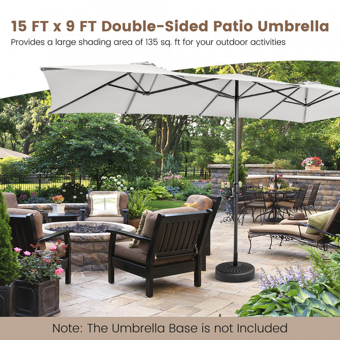 Costway 15FT Double-Sided Patio Market Umbrella Large Crank Handle Vented Outdoor Twin