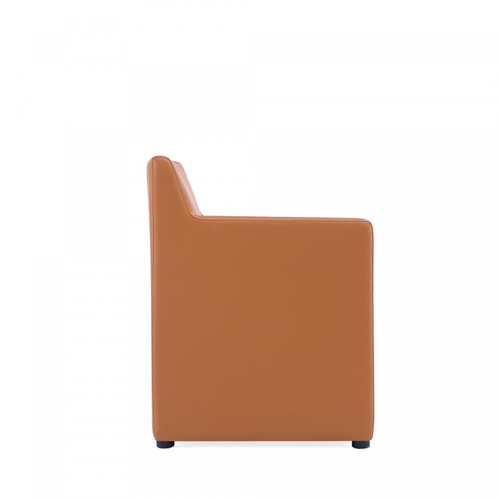 Anna Square Modern Vegan Leather Armchair in Saddle Brown - Set of 2