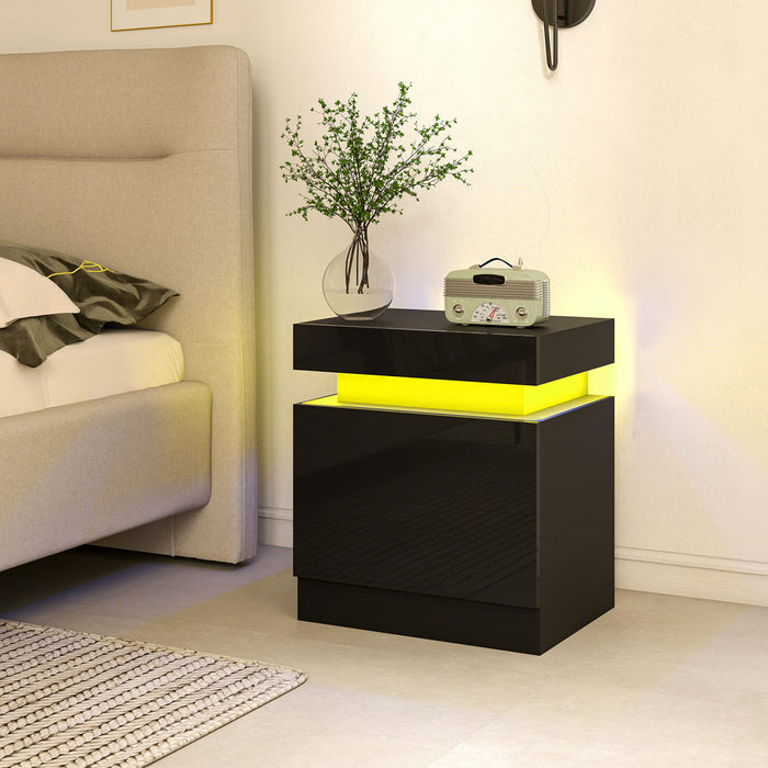 HOMCOM Nightstand Set of 2, Side Table with LED Lights, Black