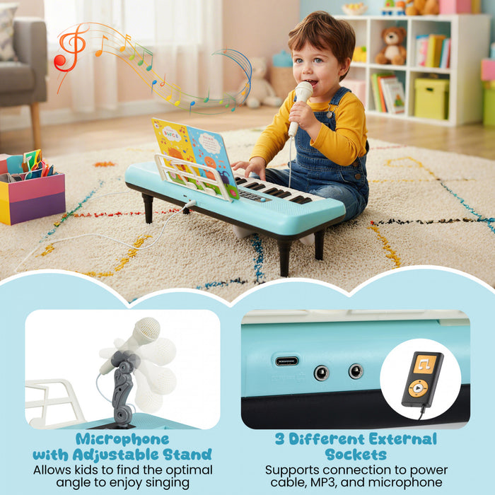 Costway 37 Keys Kids Piano Keyboard Portable Musical Toy with Microphone & Music Stand Blue